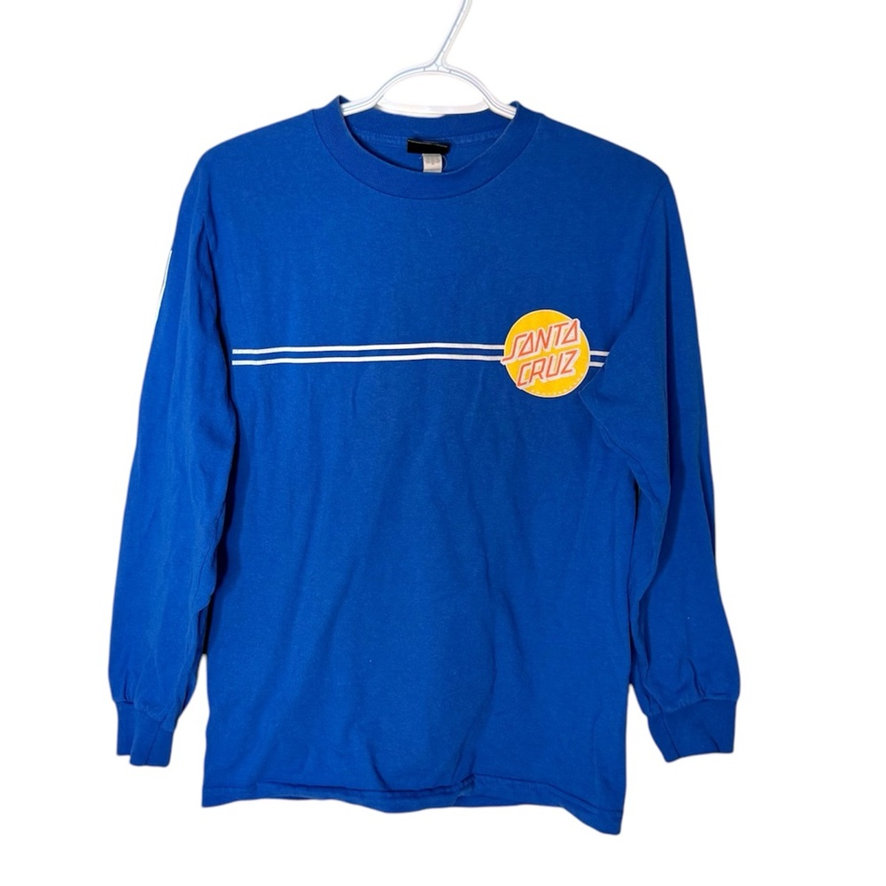 SANTA CRUZ Men’s Vintage Cobalt Blue Long Sleeve Shirt Logo Race Stripes Small
